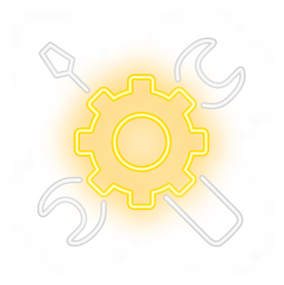 Neon icon of mechanic tools. Instrument, screwdriver, cogwheel, wrench. Blue collar concept. Can be used for maintenance, service, labor day